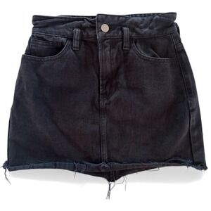 PAC SUN Black Denim Mini Skirt Raw Hem‎ Distressed Size 23